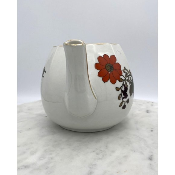 Ellgreave English Teapot Floral Handle Gold Trim Repaired Handle England Flowers - Picture 3 of 10